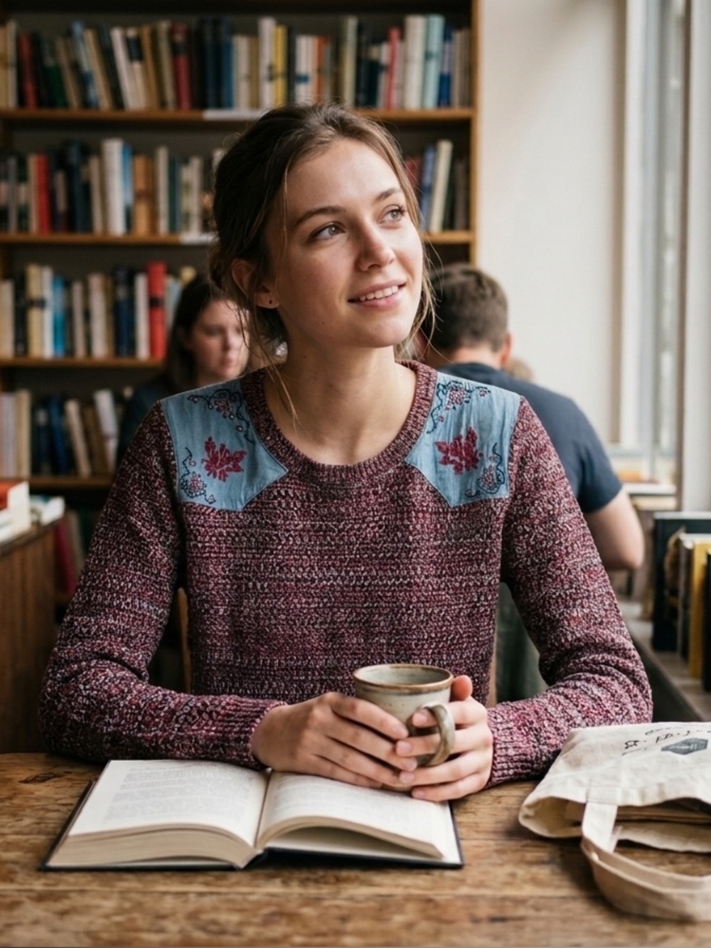 Topshop Knit Sweater with Denim Details and Embroidery size 2